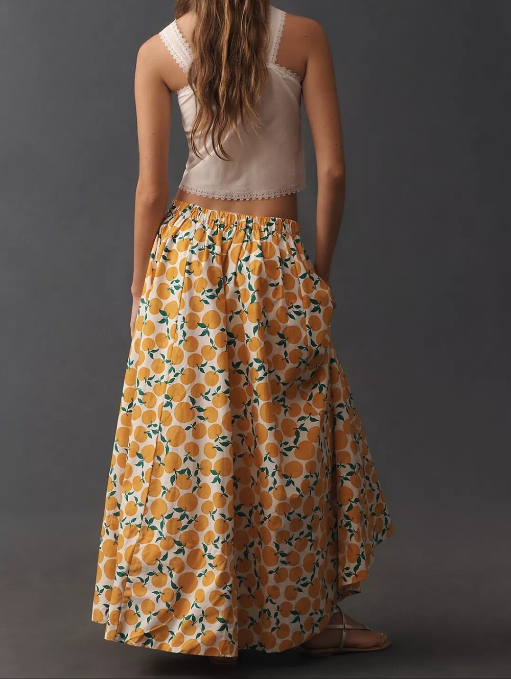 Orange Print Cotton Poplin Maxi Skirt - Picture 2 of 4